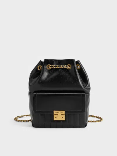 Charles & Keith - Donna Crinkle-effect Backpack In Black