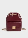 Charles & Keith - Donna Crinkle-effect Backpack In Burgundy