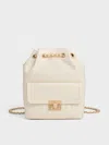 Charles & Keith - Donna Crinkle-effect Backpack In Cream