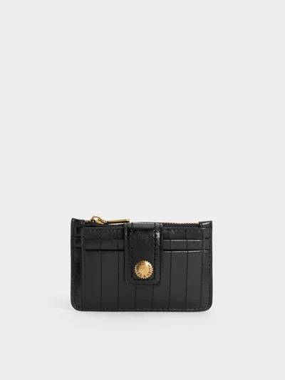 Charles & Keith - Donna Crinkle-effect Panelled Card Holder In Black