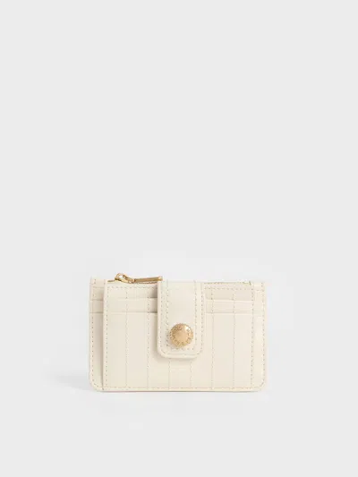 Charles & Keith - Donna Crinkle-effect Panelled Card Holder In Cream