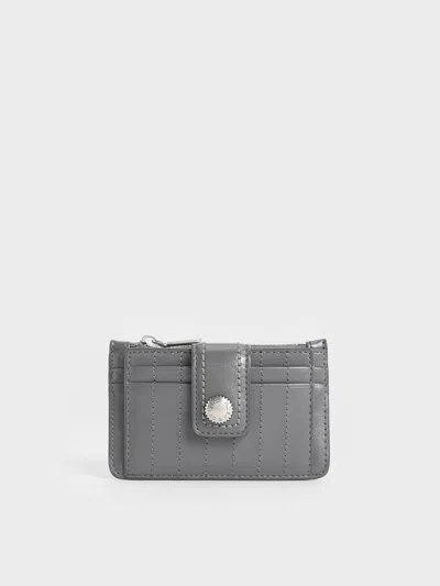 Charles & Keith - Donna Crinkle-effect Panelled Card Holder In Grey