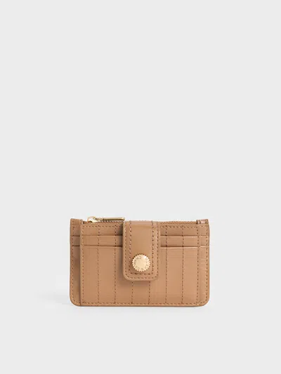 Charles & Keith - Donna Crinkle-effect Panelled Card Holder In Tan