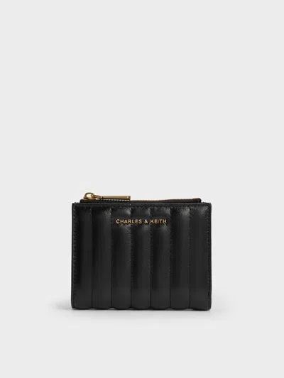 Charles & Keith - Donna Crinkle-effect Panelled Top-zip Wallet In Black