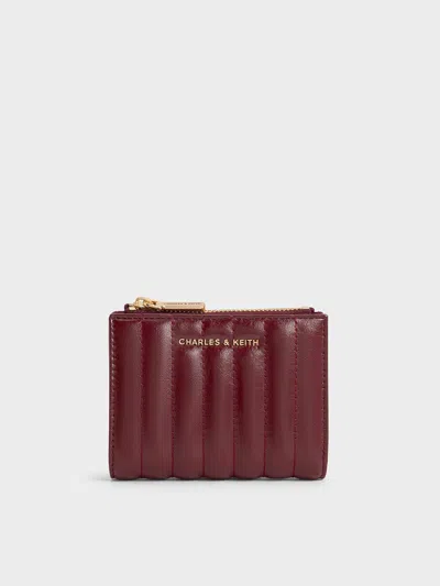Charles & Keith - Donna Crinkle-effect Panelled Top-zip Wallet In Burgundy