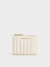 Charles & Keith - Donna Crinkle-effect Panelled Top-zip Wallet In Cream