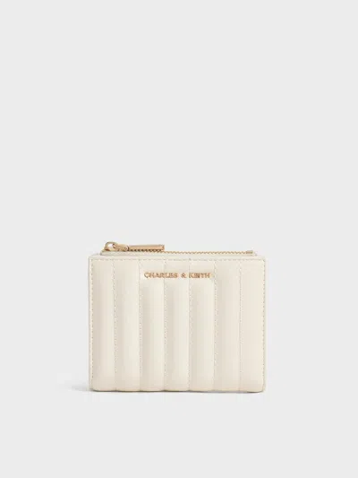Charles & Keith - Donna Crinkle-effect Panelled Top-zip Wallet In Cream