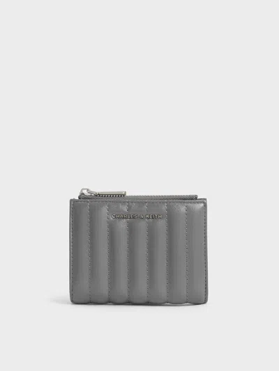 Charles & Keith - Donna Crinkle-effect Panelled Top-zip Wallet In Grey