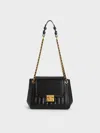 Charles & Keith - Donna Crinkle-effect Shoulder Bag In Black