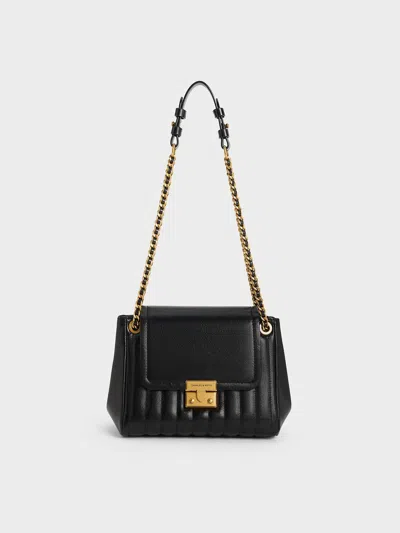 Charles & Keith - Donna Crinkle-effect Shoulder Bag In Black