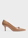 Charles & Keith - Dorian Patent Bow Pointed-toe Stiletto-heel Pumps In Brown