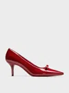 Charles & Keith - Dorian Patent Bow Pointed-toe Stiletto-heel Pumps In Red