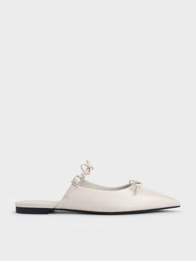 Charles & Keith - Double-bow Pointed-toe Mules In White