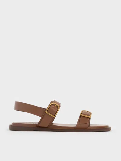 Charles & Keith - Double Buckle-strap Slingback Sandals In Brown