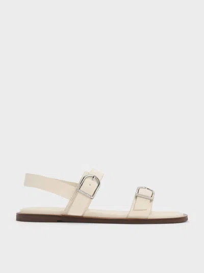 Charles & Keith - Double Buckle-strap Slingback Sandals In White