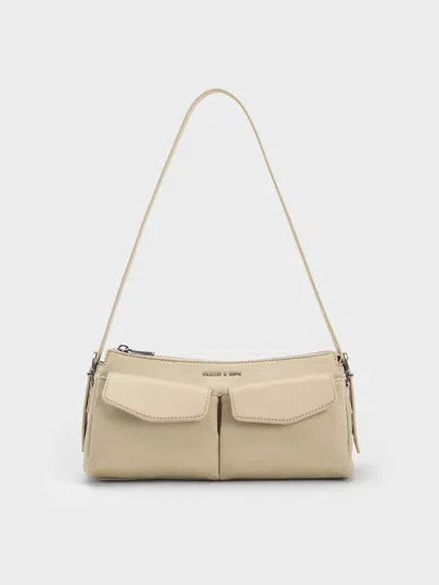 Charles & Keith - Double Pouch Shoulder Bag In Beige