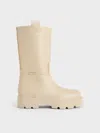 Charles & Keith - Double Pull-tab Calf Boots In Beige