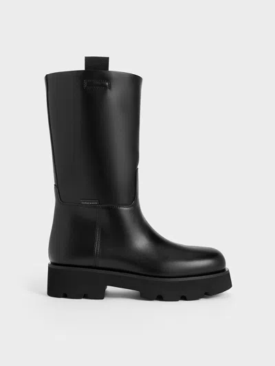 Charles & Keith - Double Pull-tab Calf Boots In Black