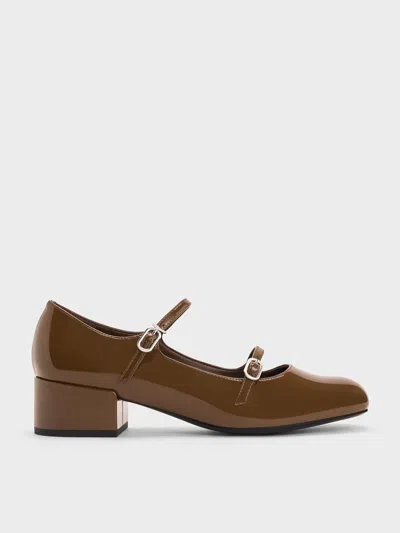 Charles & Keith - Double-strap Block-heel Mary Janes In Brown