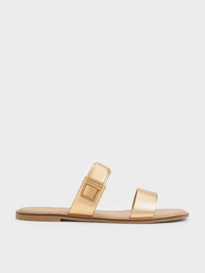 Charles & Keith - Dove Metallic Double-strap Sandals In Gold