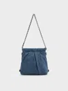 Charles & Keith Duo Denim Chain-handle Two-way Backpack In Denim Blue