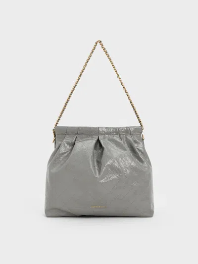 Charles & Keith - Duo Double Chain Hobo Bag In Grey