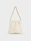 Charles & Keith - Duo Jacquard Chain-handle Two-way Backpack In Cream