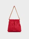 Charles & Keith - Duo Jacquard Chain-handle Two-way Backpack In Crimson Red