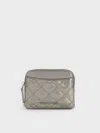 Charles & Keith - Duo Metallic Quilted Card Holder In Gray