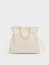 Charles & Keith - Duo Quilted Braided-strap Drawstring Two-way Backpack In White