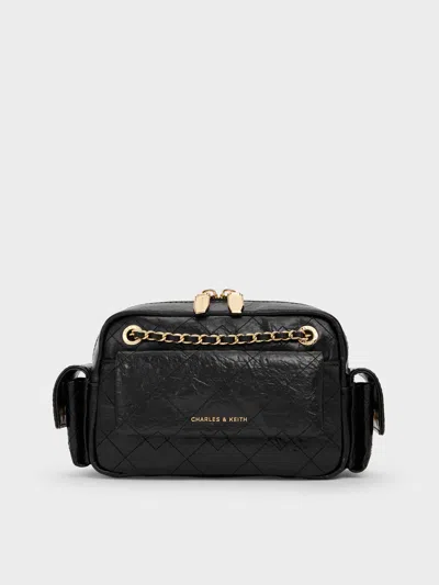 Charles & Keith - Duo Quilted Crossbody Bag In Black
