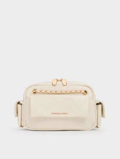 Charles & Keith - Duo Quilted Crossbody Bag In White