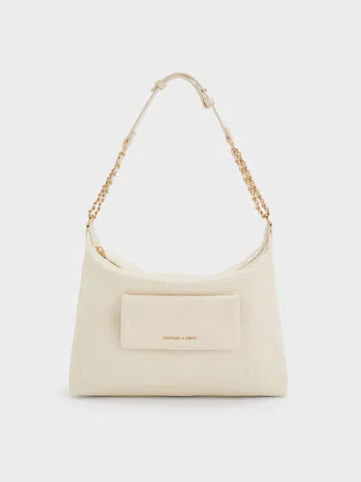 Charles & Keith - Duo Quilted Front-pocket Hobo Bag In White