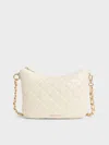 Charles & Keith - Duo Quilted Slouchy Hobo Bag In Cream