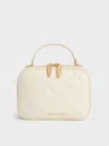Charles & Keith - Duo Quilted Vanity Bag In Cream