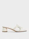 Charles & Keith - Easley Croc-effect Cut-out Heeled Sandals In Animal Print White