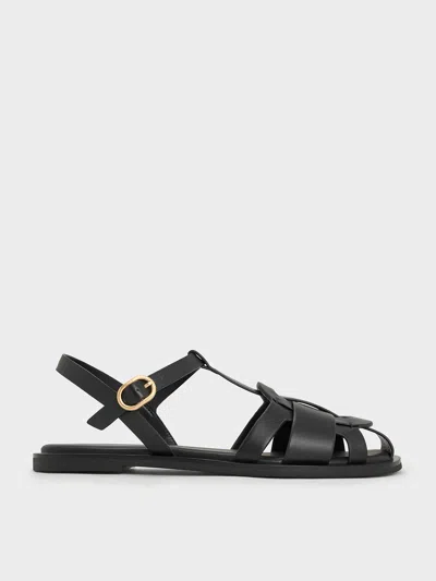 Charles & Keith - Easley T-bar Caged Sandals In Black