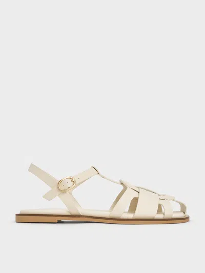 Charles & Keith - Easley T-bar Caged Sandals In Chalk