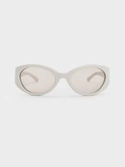 Charles & Keith - Eden Oval Sports Sunglasses In Chalk