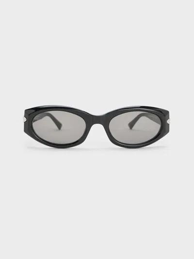 Charles & Keith - Edie Oval Wrap-around Sunglasses In Black
