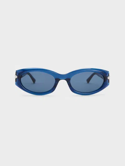 Charles & Keith - Edie Oval Wrap-around Sunglasses In Blue