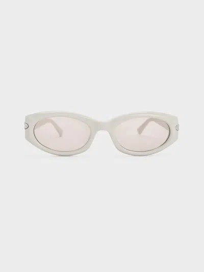 Charles & Keith - Edie Oval Sunglasses In Chalk