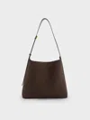 Charles & Keith - Edna Recycled Suede Hobo Bag In Brown