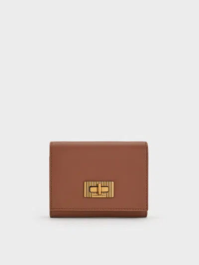 Charles & Keith - Edna Turn-lock Knotted-strap Wallet In Brown