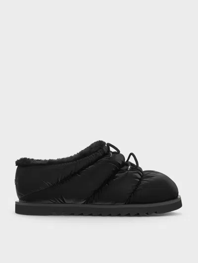 Charles & Keith - Egan Nylon Puffy Mules In Black
