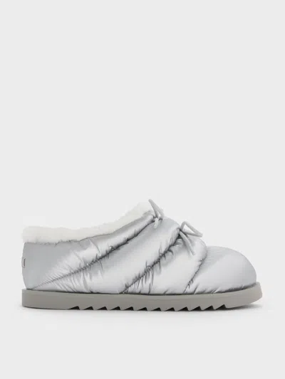 Charles & Keith - Egan Nylon Puffy Mules In Silver