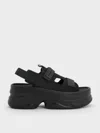 Charles & Keith - Elastane Flatform Sports Sandals In Black