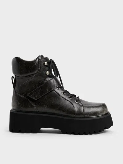 Charles & Keith - Eliot Platform Combat Boots In Gray