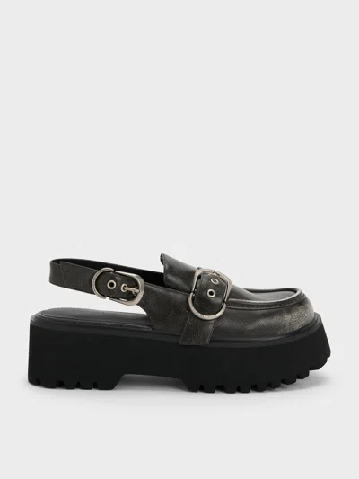 Charles & Keith - Eliot Platform Slingback Loafers In Gray