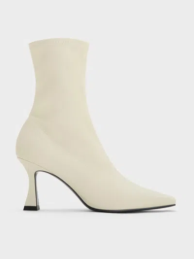 Charles & Keith - Elongated Square-toe Ankle Boots In Chalk